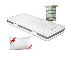 Evergreenweb - Materasso Singolo 90x200 alto 20cm a Molle in Acciaio e Waterfoam con CUSCINO Memory, Ortopedico contro Mal di Schiena, RIGIDO EXTRA COMFORT Fodera Antiacaro x Letti, Reti Fisse OFFERTA