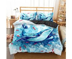 Set Biancheria da Letto per Bambini Copripiumone Balena di Mondo Sottomarino Animale Vita Marina Stile Ocean Chiusura Cerniera Federa Copripiumino (Colore1,135x200cm)