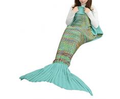 RemeeHi Coperta a Forma di Coda di Sirena per Adulti e Bambini Trapunta per pisolini Sacco a Pelo in Pile Corallo Lavorata allUncinetto per Tutte Le Stagioni Green, 55 * 27.5 inch