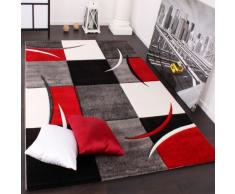 Tappeto di Design Orlo Modello A Quadri nei Colori Bianco Rosso Grigio Nero, Dimensione:200x290 cm
