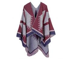 Patchwork Coperta Maglione Signora Scialli Cappotto Donna Collo Capo Sciarpa Imitazione Mega Sciarpa (Vino, Taglia Unica