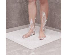 HITSLAM Tappetino Doccia Antiscivolo, 60x60cm Tappetino Vasca Antiscivolo da Bagno con scarico, Morbido PVC Luffa Tappetino Bagno, Asciugatura rapida, Bianco
