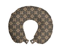 ABAKUHAUS Antique orientale Cuscino da Viaggio, circolare Orientale, Accessorio in Schiuma di Memoria per Viaggio, 30 cm x 30 cm, Tan scuro seppia