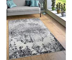 Dimensione:80x150 cm Grigio Paco Home Tappeto dal Design Moderno E Motivo Tela Effetto m/élange Nero Bianco