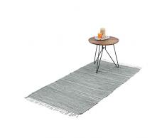 Relaxdays Tappeto Etnico, Cotone Intrecciato, Misure 70x140 cm, Passatoia Antiscivolo, Guida con Frange, a Mano, Grigio