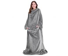 CityComfort Coperta con Maniche, Plaid Indossabile in Pile Donna Uomo Adulto (Grigio, Small)