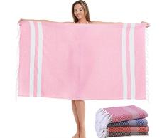 LEcylankEr Telo Mare Grande, 180 * 100cm Asciugamano Mare in 100% Cotone con Nappina, Asciugamani Hammam per Spiaggia/Sauna/Palestra/Hotel/Viaggio (rosa)