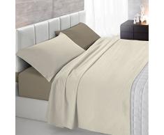 Italian Bed Linen Natural Color Completo Letto Double Face, 100% Cotone, Tortora/Panna, Una Piazza e Mezza