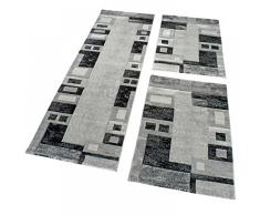 Scendiletto Tappeto Elegante Firmato Con Bordo A Quadri In Grigio E Nero Mélange, Dimensione:2mal 80x150 1mal 80x300