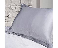 Coppia di federe per cuscini in seta, dimensioni: 84 x 54 cm, ideale per la salute di pelle e capelli Grigio