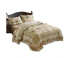 YRRA Trapunta Sottile per Estate, Reversibile Patchwork Trapuntino con 2 Fodere per Cuscini, per Tutta la Stagione(Set 3 Pezzi),Beige,220x240cm