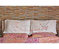 Coppia federe "Just Married" in cotone personalizzate a mano