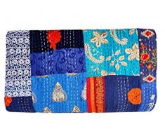 Indian-Shoppers Coperta con ricamo blu bohémien Kantha Decor Queen Size Trapunta Hippie Queen Size Patchwork Trapunta Trapunta Trapunte Kantha Handmade Copriletto Camera da letto