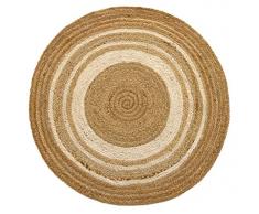 HAMID Tappeto di Iuta Alhambra Greca Colore Naturale Bianco Rotondo, 100% Fibra di Iuta Tappeto, Tessuto a Mano, Tappeto per Soggiorno, Camera da Letto, Corridoio, (100x100cm)
