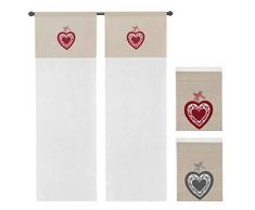 emmevi Tenda Finestra Porta Interno Coppia 2 pz Cuore Shabby Chic Tessuto Semitrasparente Varie Misure MOD.Tenda Ricamata 1 CONF 60X150 Rosso