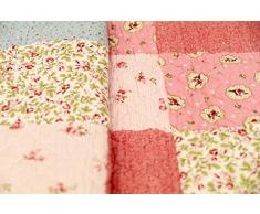 1001 Wohntraum 17jn02r Quilt Emma fiori rosa, 200 x 230 cm, Plaid Copriletto, coperta Patchwork Vintage Shabby, Multicolore