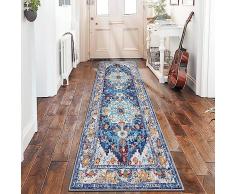 SHACOS Tappeti Passatoia per Corridoio Antiscivolo 60x180cm Tappeto per Cucina Lavabile Tappeto Corridoio Lungo Vintage Tappeto Runner Ingresso Tappeto per Soggiorno, Cucina, Camera da Letto (Blu)