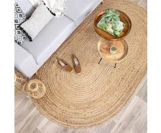 Reyox Tappeto di Juta Tappeto Cucina Antiscivolo Tappetini da Cucina Tappeti Antiscivolo Tappeto Tappeto Runner Scendiletto Moquette in Soggiorno Zerbino Ovale 50x80 cm Marrone