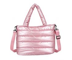 TDEOK Borse Uncinetto Shopping Bag per Donne, Borsa a mano, leggero Inverno Piumino Imbottitura di Cotone, Borsa a tracolla con Piumone Chiusure Per Borse Cucito, Colore: rosa., Taglia unica