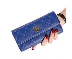 FORKIS Portafogli Donne Portafoglio Lady Clutch in Pelle Plaid Hasp Portafogli Femminili Lunga Lunghezza del Titolare del Telefono Sacchetto della Moneta della Tasca delle Donne-Blue