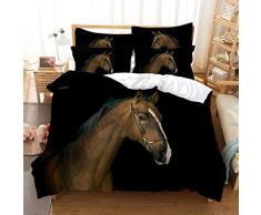 3D Copripiumino Singolo 150x200 Cavallo Nero, Includere 1 Copripiumini Con 2 Federa 50x80cm - Microfibra Copripiumino Singolo, Morbido Copripiumone Adulti E Bambini