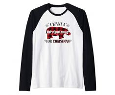 Voglio un ippopotamo per Natale Hippo Red Plaid Raglan Maglia con Maniche Raglan