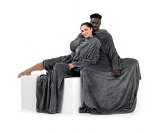 DecoKing Coperta con Maniche per TV in Microfibra e tasca Morbido Poliestere Grigio 170 x 200 cm Lazy