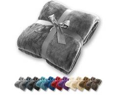 Gräfenstayn® coperta morbida e soffice - coperta in pile di alta qualità perfetta anche come coperta da soggiorno, da giorno e da abbinare allestate - tiro elegante (Grigio, 240x220 cm)
