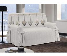 HomeLife - Copripoltrona con Laccetti in Cotone Shabby con Cuori Appesi Made in Italy | Elegante Fodera per Poltrona - Telo per Copertura e Protezione da Polvere, Macchie ed Usura – [1 Posto, Grigio]