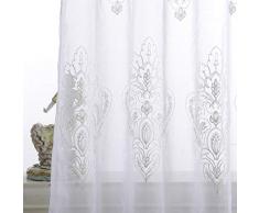 ZYY-Home curtain Tende Ricamo Lino di Cotone Voile Tenda Finestra con Occhielli Drape Tende per Interni Camera da Letto Soggiorno 2 Pezzi,Bianca,W100xL250cm