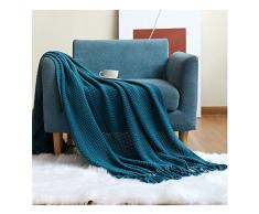 DAIHAN Copridivano in stile Nordico Tessuto a Maglia Coperta in Maglia Plaid Tinta unita Copriletto Asciugamano da divano Coperta lavorata alluncinetto per divano, letto HJBlu