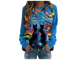 Zilosconcy Coperta Poncio Camicia da Donna Girocollo Manica Lunga Modello Vintage Felpa Casual Pullover Top Felpa