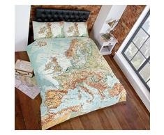 Just Contempo - Copripiumino con stampa vintage di mappa cittadina set di biancheria da letto colore: Verde azzurro e multicolore Cotone Multicolore copripiumino matrimoniale