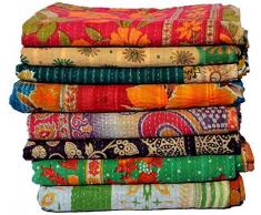 Estationeryhouse Trapunta Kantha vintage indiana coperta reversibile coperta coperta copriletto in tessuto di cotone BOHEMIAN trapunta (1)