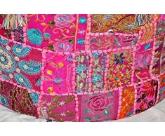 handicraftofpinkcity colore rosa a mano patchwork Pouf copertura ottomano di cotone indiano copriletto vintage decorativo poggiapiedi pouf,