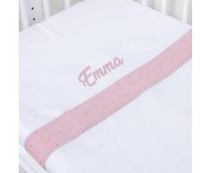 Completo da lenzuoli Personalizzati Ricamati con il nome dei bebè - Completo 3 Pezzi (Lenzuolo sotto + Lenzuolo + Federa per Cuscino) - Bambula Lunari - Rosa cipria, Culla 60x120 cm