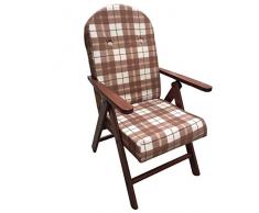 POLTRONA SEDIA SDRAIO AMALFI IN LEGNO RECLINABILE 4 POSIZIONI CUSCINO IMBOTTITO H 105 CM SOGGIORNO CUCINA SALONE DIVANO (MARRONE)