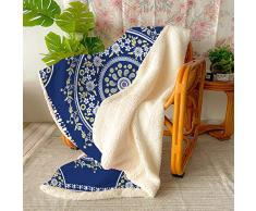 Mateju Coperta Sherpa in Pile, Vintage Psichedelico Stampata Plaid Coperta Calda e Spessa in Microfibra Super Morbida Invernale Matrimoniale Coperta, per Divano, per Letto (Blu Paisley,100x150cm)