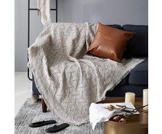 Maglia Plaid E Coperte per Divano, Jacquard Coperta Divano Throw con Nappe Frangia,Leggera Decorative Divano Letto Sedia Copertura -caffè 180x230cm(71x91inch)