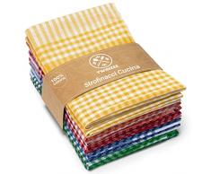 Twinzee Strofinacci Cucina Cotone (Set da 10) Quadretti - 100% Cotone - 47 x 67 cm - design retrò - Asciuga Piatti e Mani - 2 Blu, 2 Rosso, 2 Verde, 2 Arancione, 2 Giallo