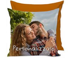 Cuscino Personalizzato con La Tua Foto e Nome, Idea Regalo per Festa del Papà, della Mamma, Compleanno, per lui e lei - Arancione