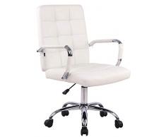 CLP Sedia Ufficio Deli Pro In Similpelle I Sedia Girevole Imbottita E Trapunta I Sedia Scrivania Elegante, Colore:bianco