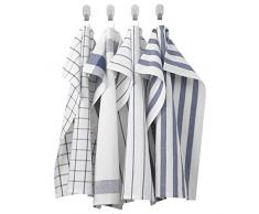 Ikea Elly - Set di 4 strofinacci da cucina a quadri, colore: bianco/blu