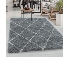 Tappeto pelo lungo, colore grigio, disegno geometrico, 107502, tappeto rettangolare, Tappeto soggiorno, 140 x 200 cm