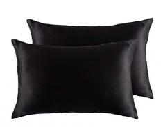 Silk Life Federa in Seta per Proteggere Capelli e Pelle del Viso e prevenire Le Rughe, con Zip Nascosta, Colore Bianco, 2 Pezzo, Seta,Nero, 50 * 74CM