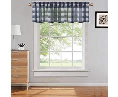 Caromio - Tende con mantovana a quadretti, per cucina, cucina, caffè, tende a quadretti, a quadretti, per finestre, cucina, caffè, colore: blu navy