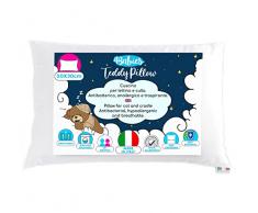 4BABIES - Cuscino Lettino Bambino 50x30 cm, Cuscino Baby Culla Traspirante Anallergico con rivestimento in Cotone 100% Italiano, Cuscino Ipoallergenico Antiacaro ideale anche per Asilo