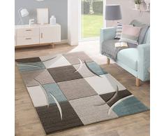 Designer Tappeto Moderno Taglio Sagomato Colori Pastello con Motivo A Quadri in Beige Turchese, Dimensione:60x110 cm