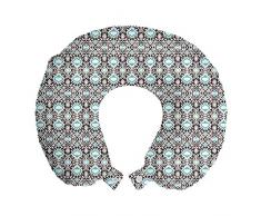 ABAKUHAUS orientale Cuscino da Viaggio, Curve orientali Fiorisce, Accessorio in Schiuma di Memoria per Viaggio, 30 cm x 30 cm, Pallido Teal scuro Talpa