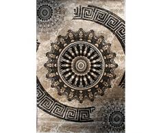 VIMODA tibet6447 Tappeto Classico Fantasia Kreis, Dich Trama, Erica Ornamenti Modello, qualità Top, Marrone/Beige/Nero - Marrone, 80 x 150 cm